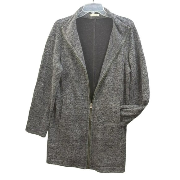 Eileen Fisher Medium 2 Way Full Zip Long Cardigan Mock Neck Pockets Mixed Greys - Picture 6 of 14